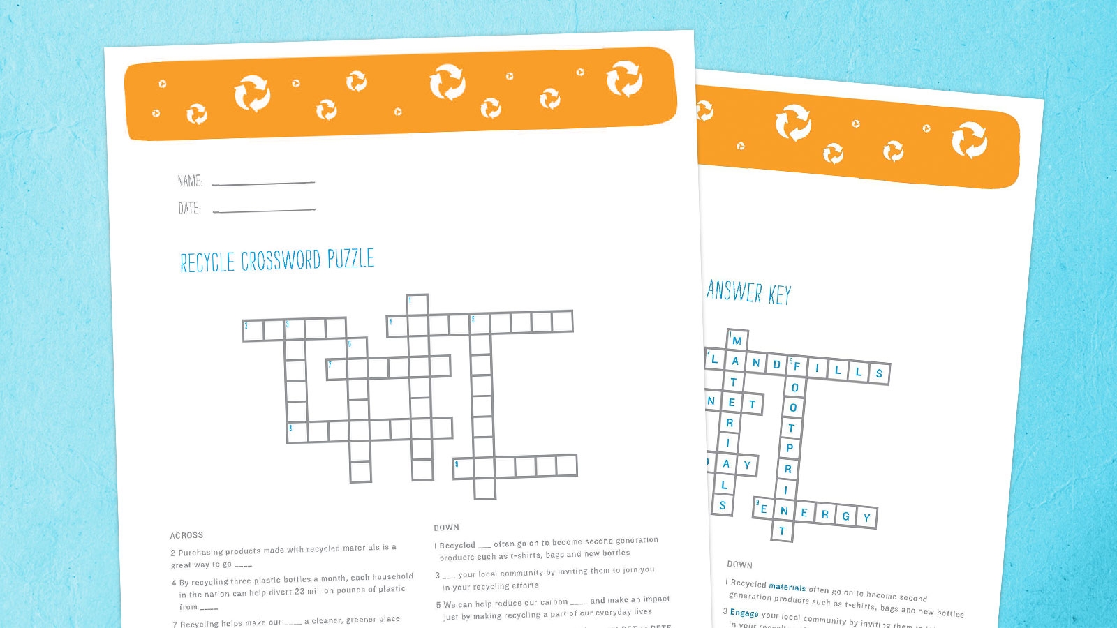 Free Printable Recycling Crossword Puzzle PepsiCo Recycle Rally