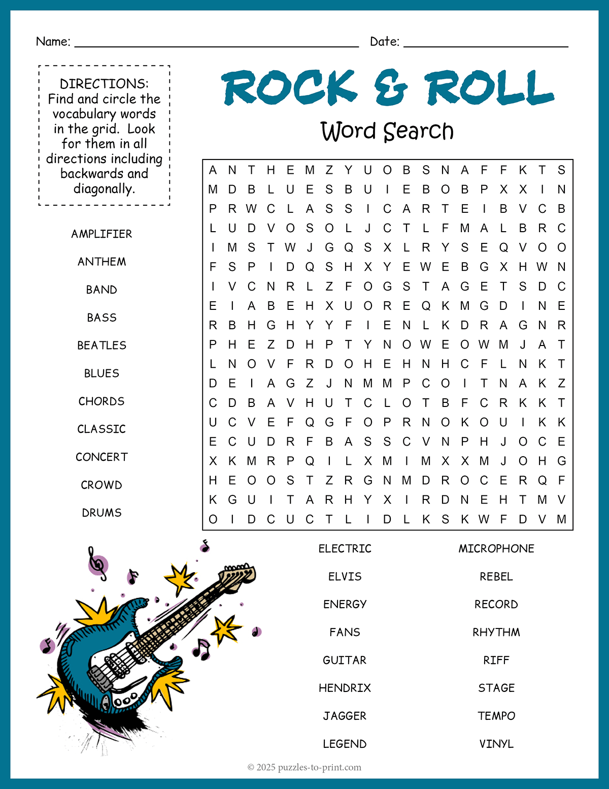 Free Printable Rock And Roll Word Search