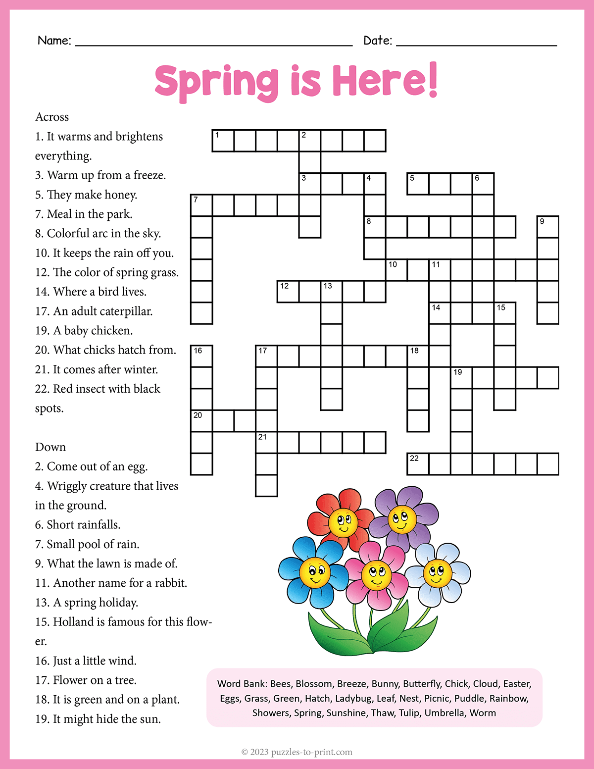 Free Printable Spring Crossword Free Printable Spring Crossword