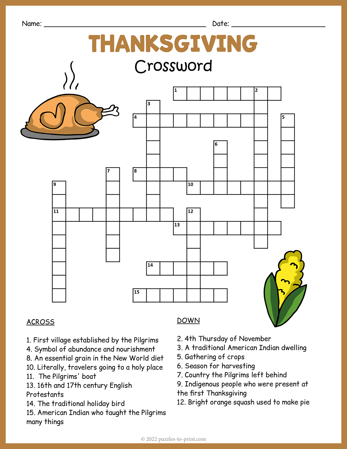 Free Printable Thanksgiving Crossword Free Printable Thanksgiving Crossword