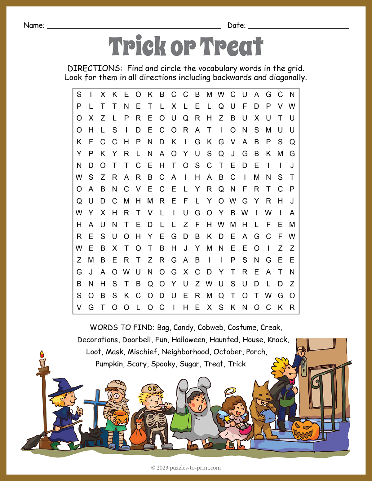 Free Printable Trick Or Treat Word Search
