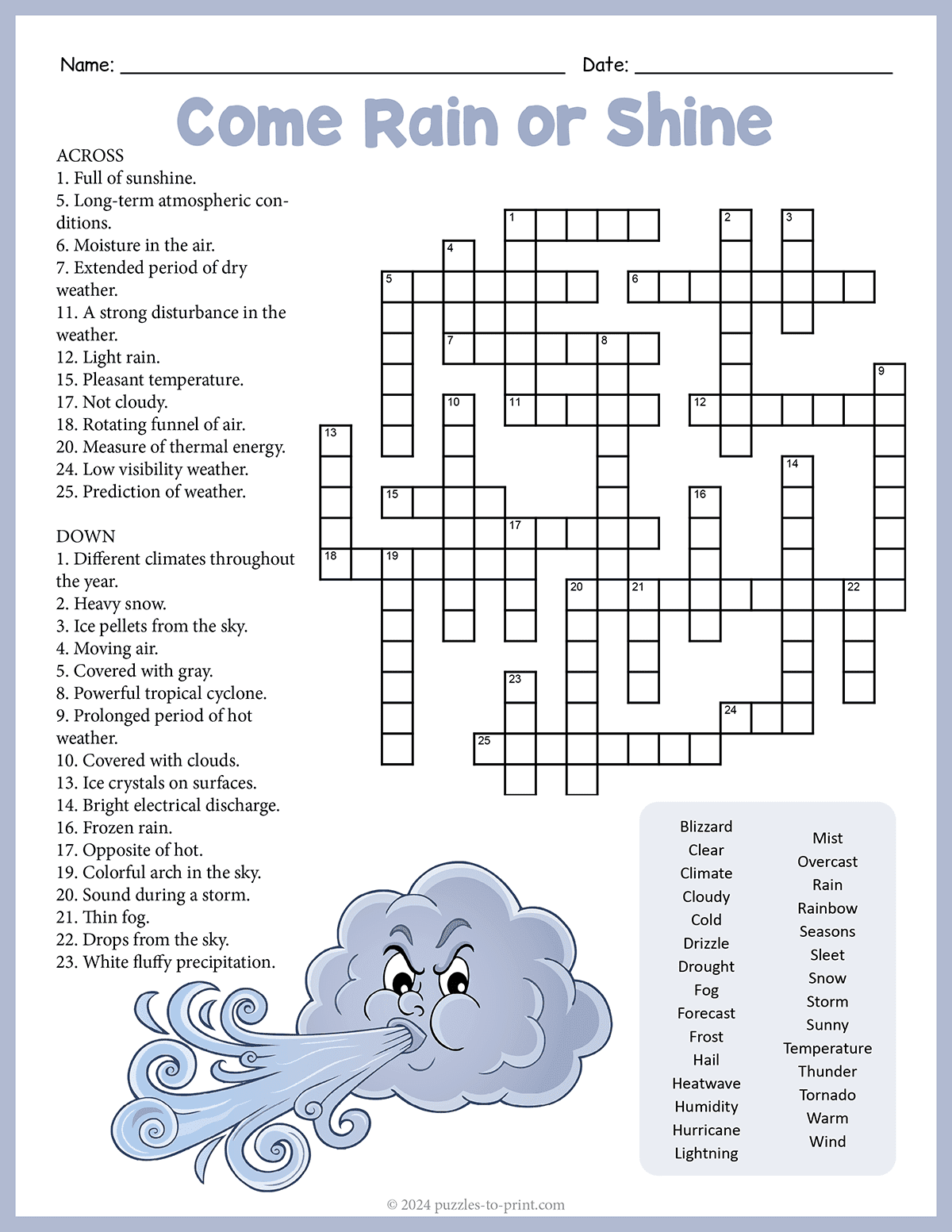 Free Printable Weather Crossword Free Printable Weather Crossword