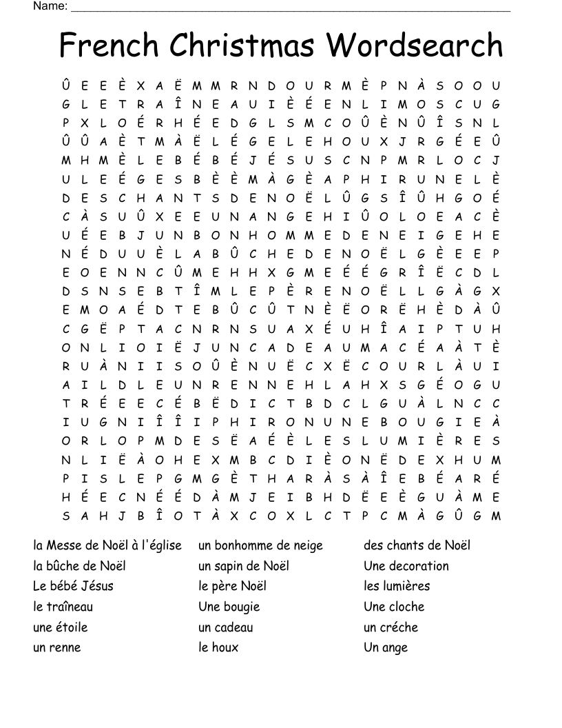 French Christmas Wordsearch WordMint