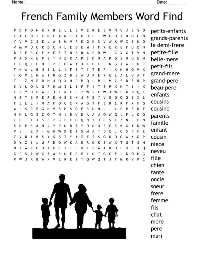 French Crossword La Famille WordMint