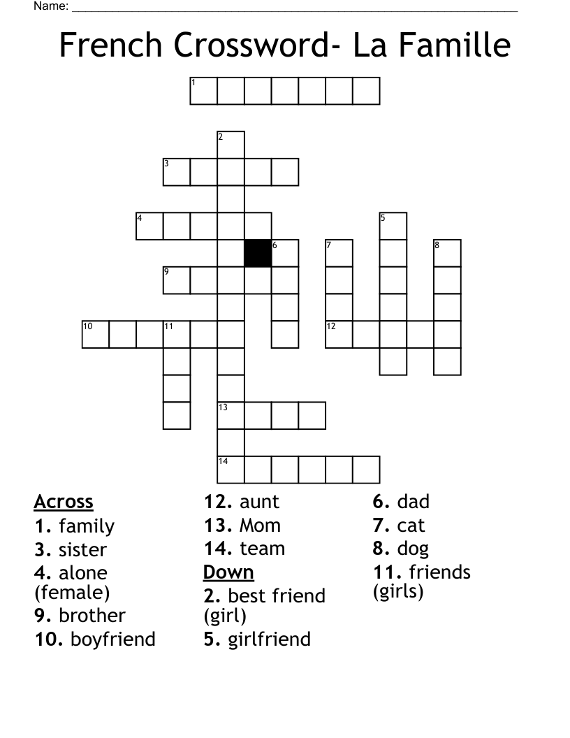 French Crossword La Famille WordMint French Crossword La Famille WordMint