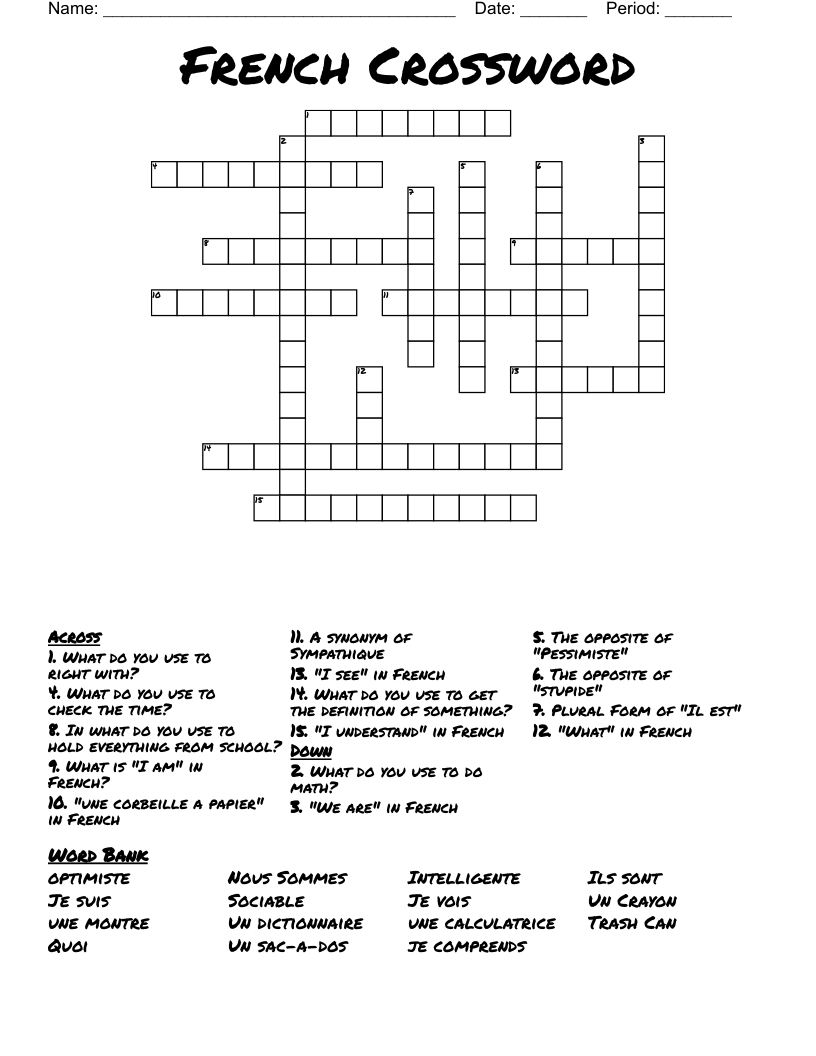 French Crossword WordMint