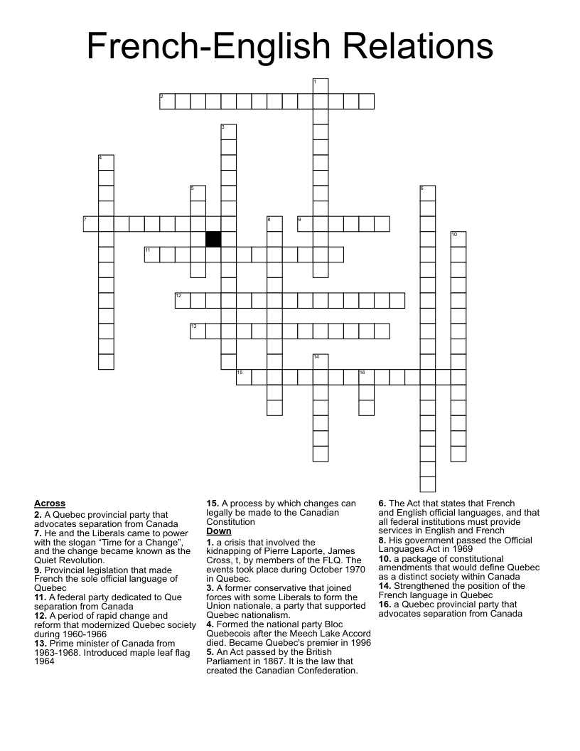 French English Relations Crossword WordMint