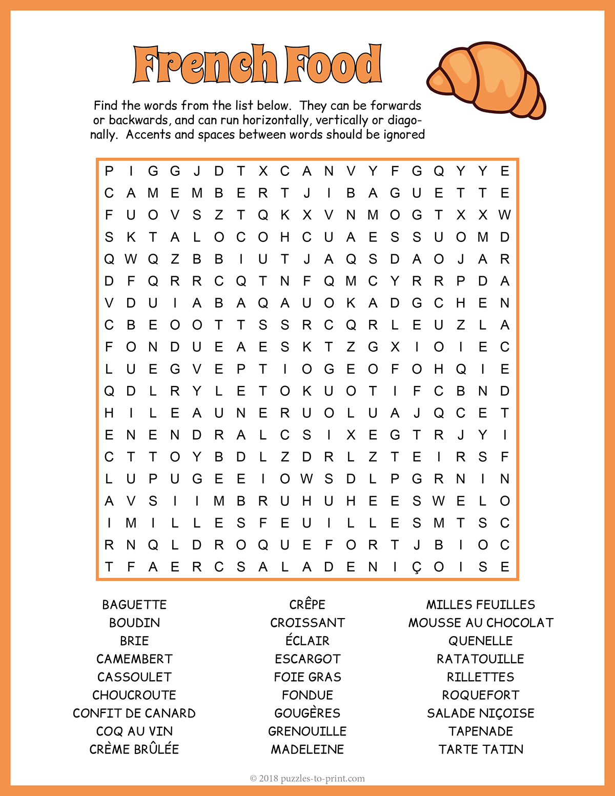French Food Word Search French Food Word Search