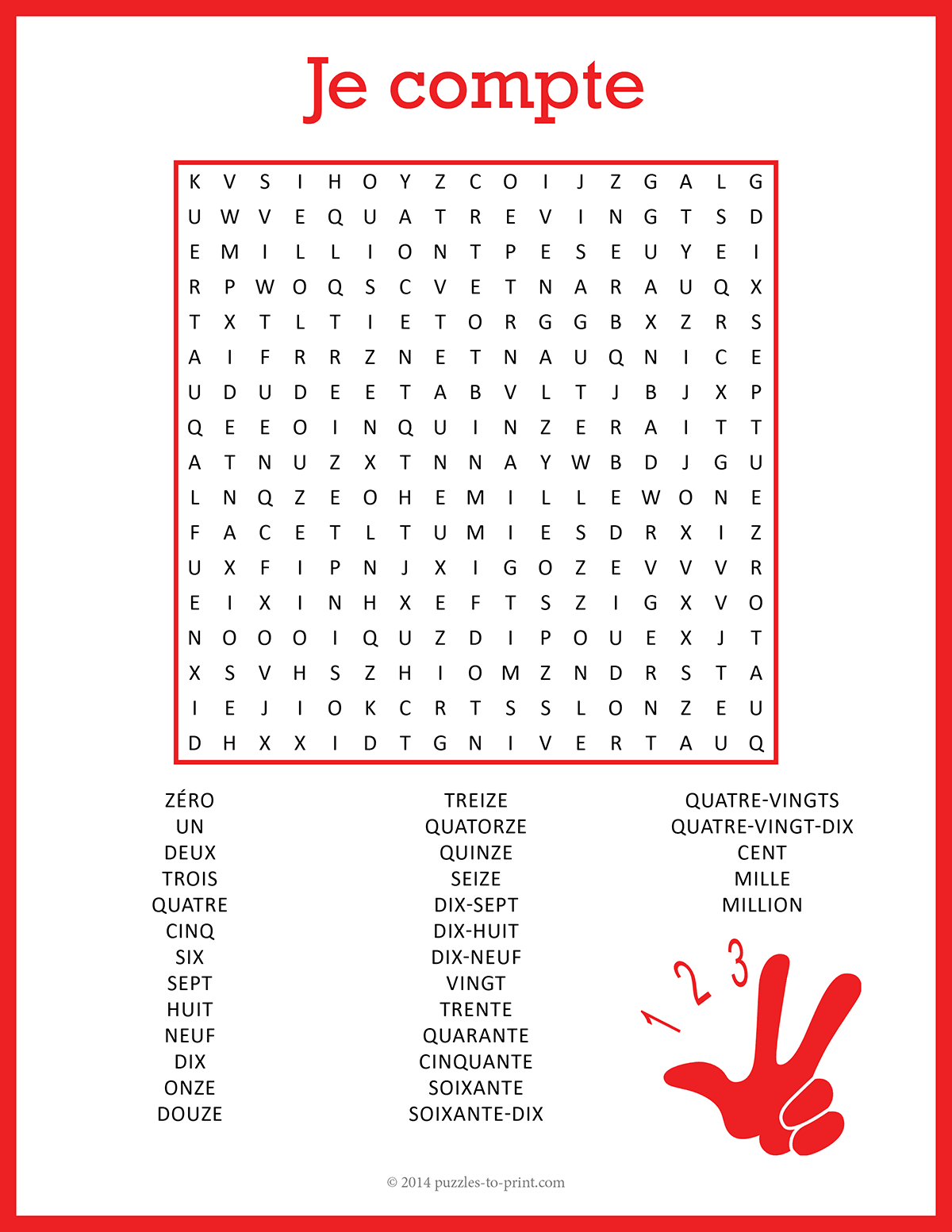 French Numbers Word Search French Numbers Word Search
