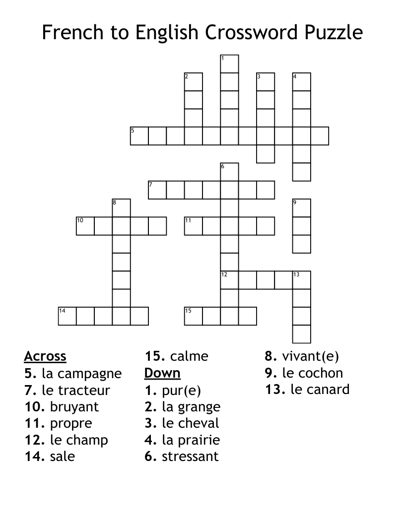French To English Crossword Puzzle WordMint