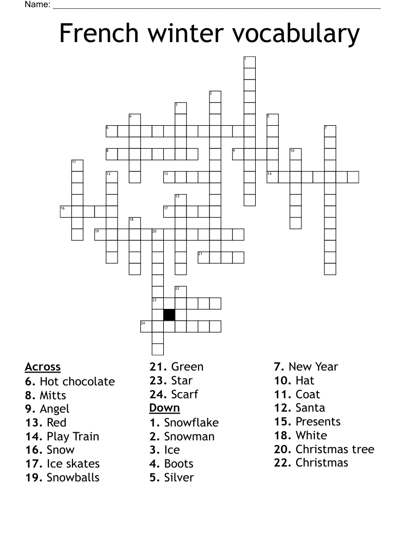 French Winter Vocabulary Crossword WordMint