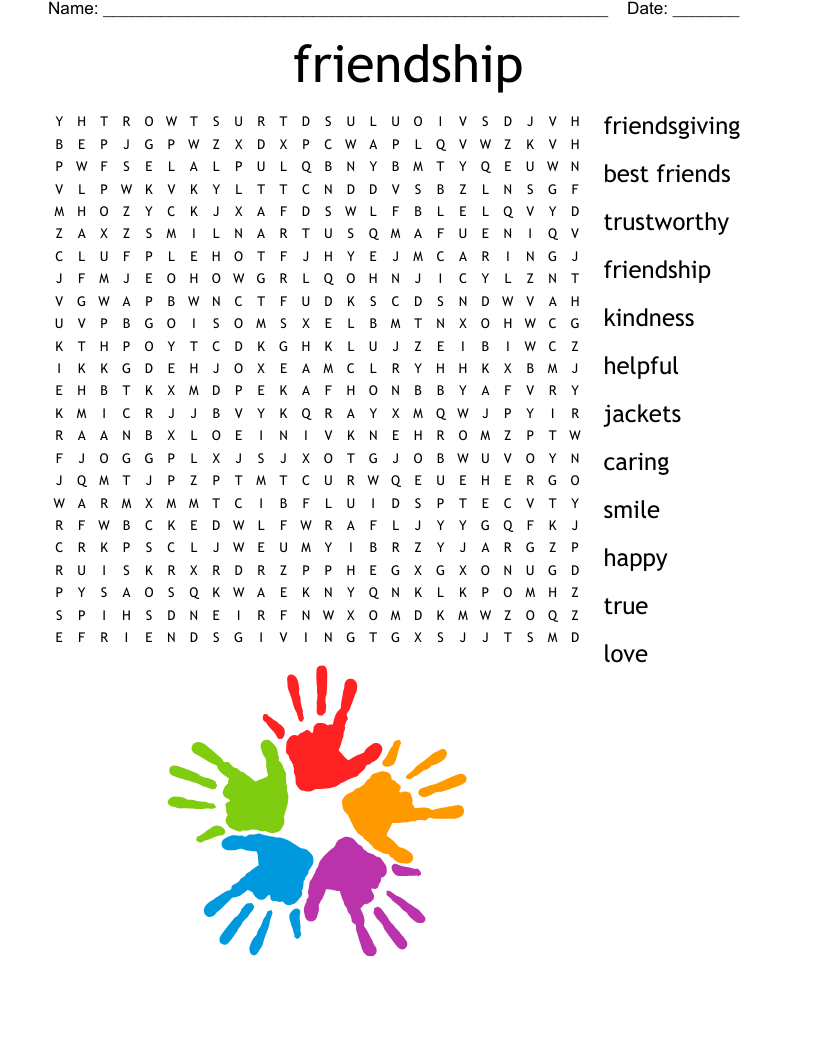 Friendship Word Search WordMint