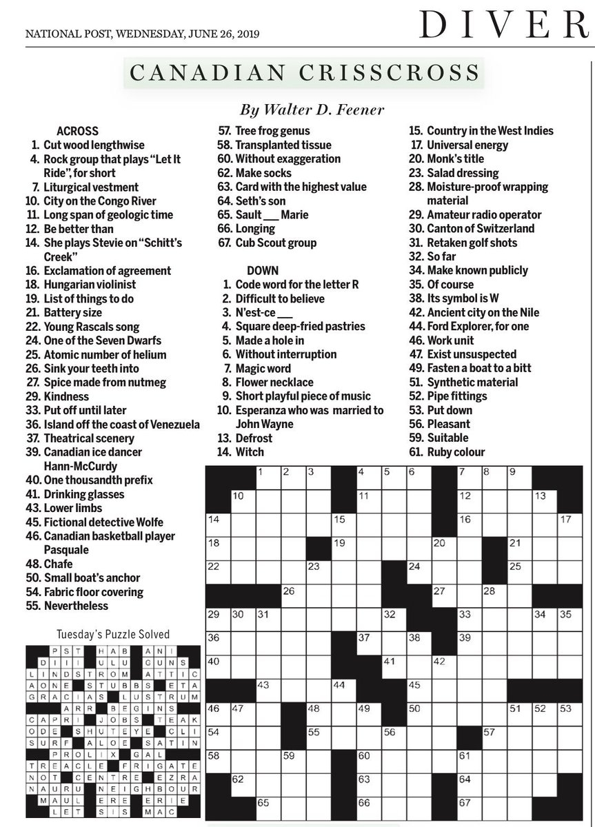 Fun Crossword Today nationalpost 1 4