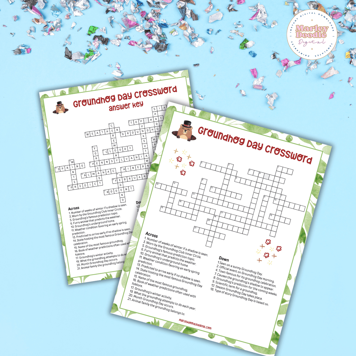 Fun Groundhog Day Crossword Puzzle Free Marley Doodle Digital