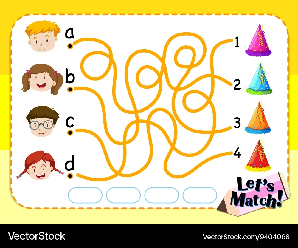 Game Template With Matching Kids And Hats Royalty Free Vector VectorStock