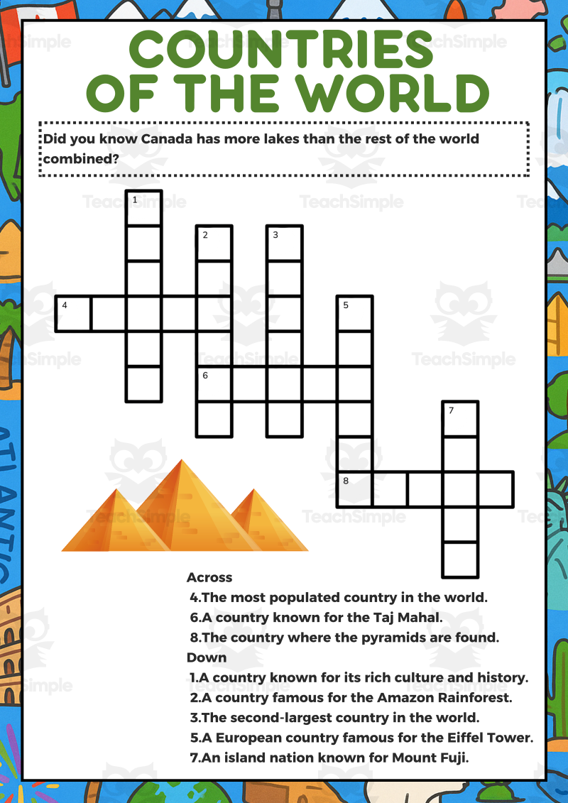 Geography Crossword Set 1 1 Page Sample PDF By Teach Simple