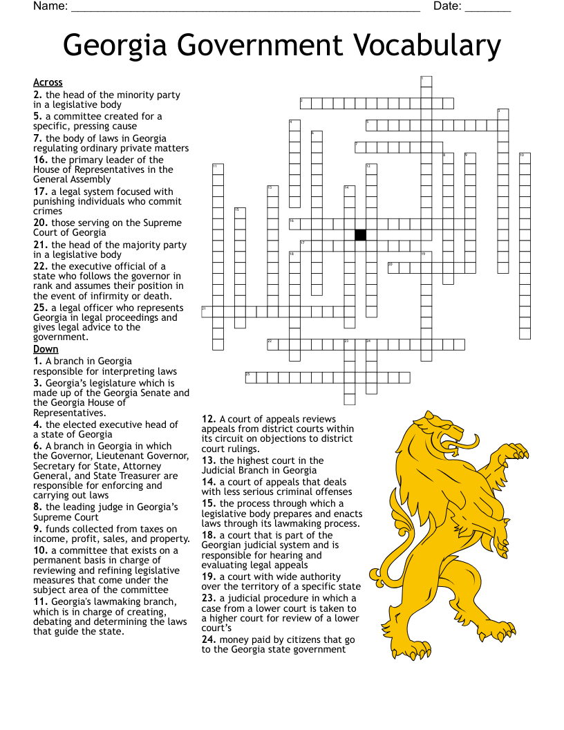 Georgia Government Vocabulary Crossword WordMint