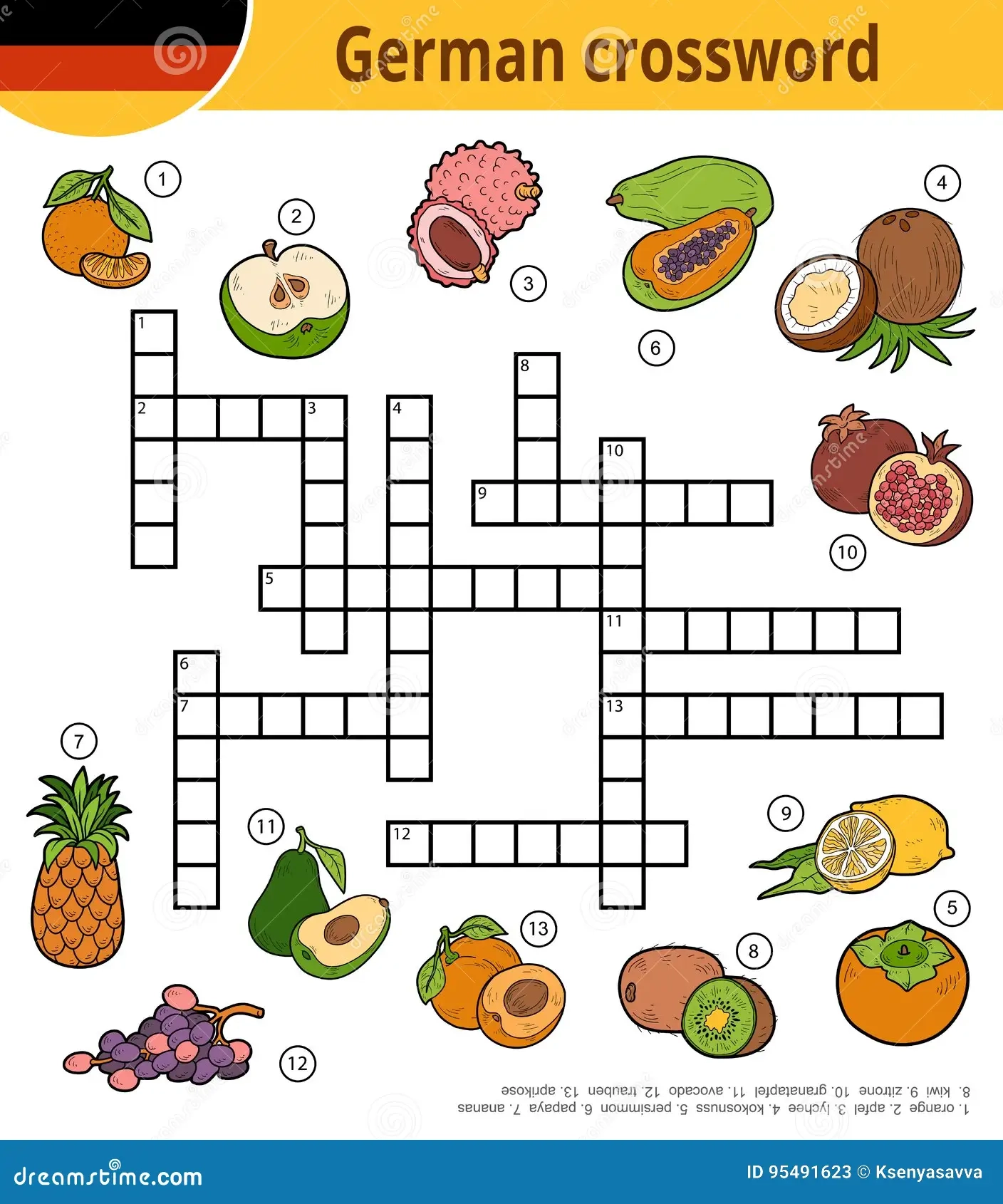 German Crossword Education Game For Children About Fruits Stock Vector Illustration Of Keyword Fruits 95491623