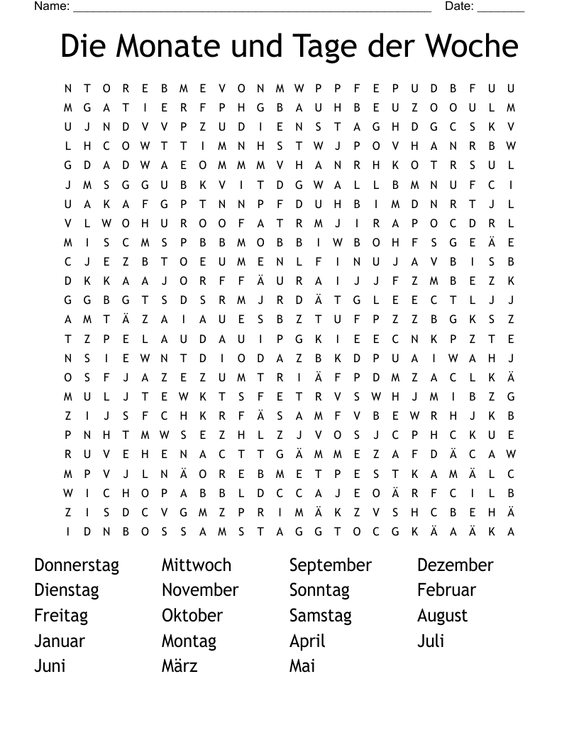 German Crosswords Word Searches Bingo Cards WordMint