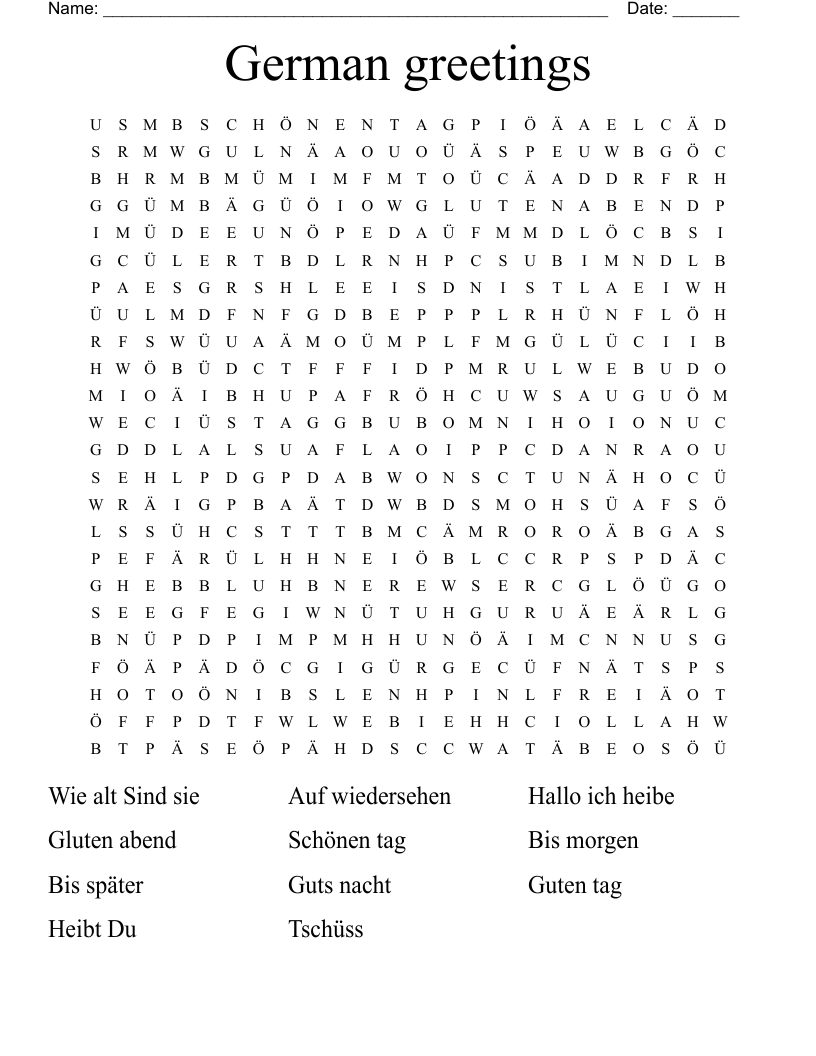 German Greetings Word Search WordMint German Greetings Word Search WordMint