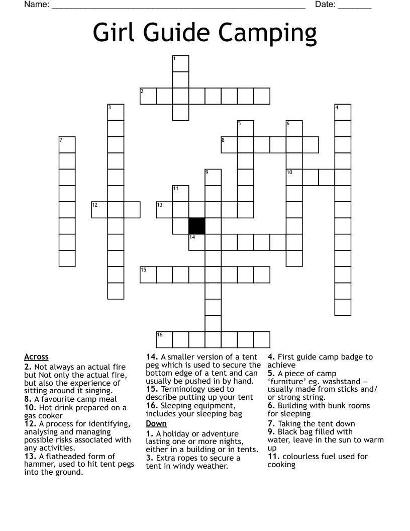 Girl Guide Camping Crossword WordMint
