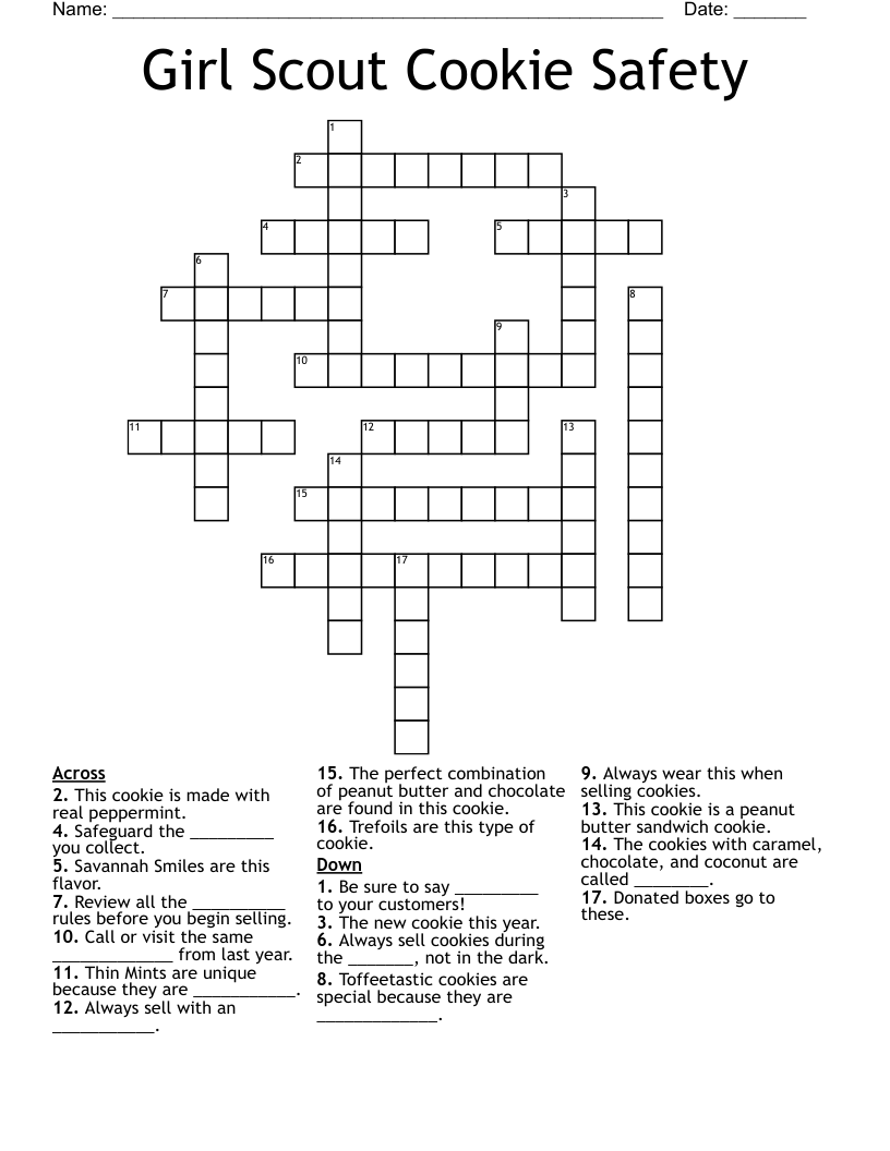 Girl Scout Cookie Safety Crossword WordMint