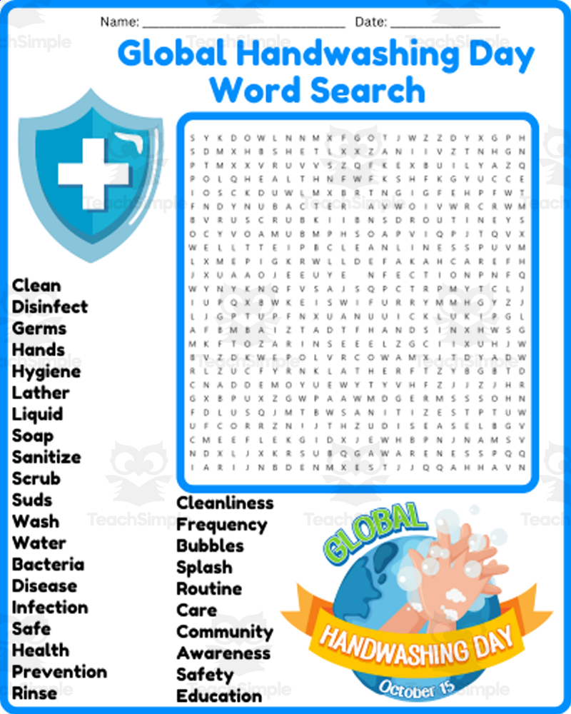 Global Handwashing Day Word Search Puzzle Worksheet Activities By Teach Simple