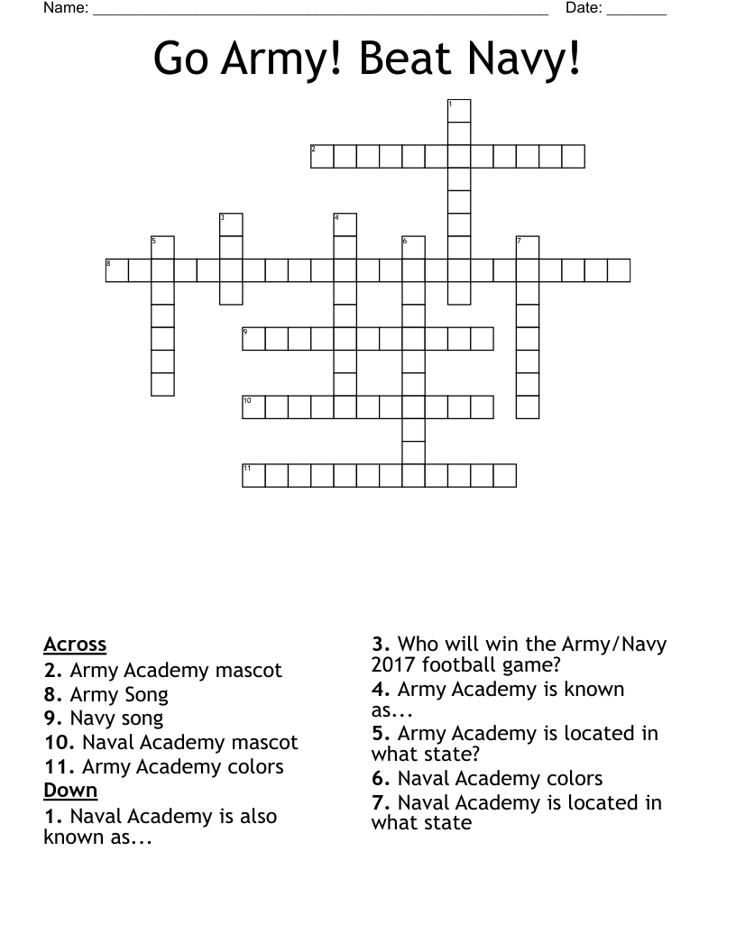Go Army Beat Navy Crossword WordMint