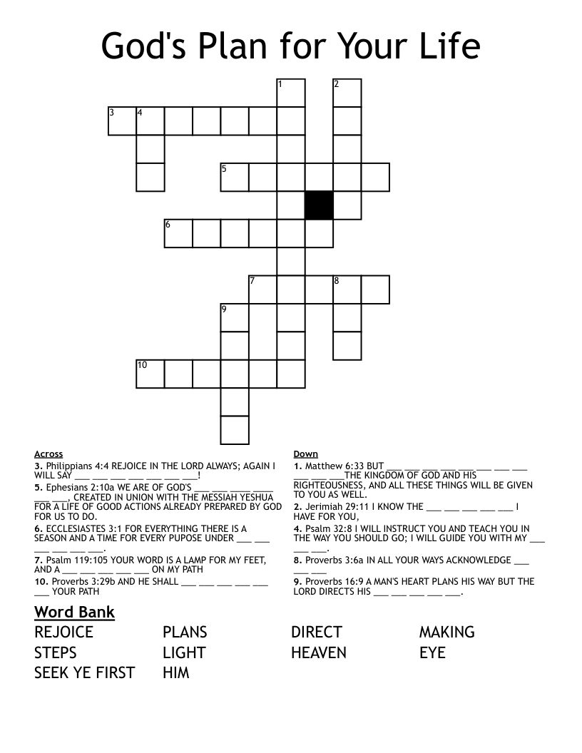 God s Plan For Your Life Crossword WordMint