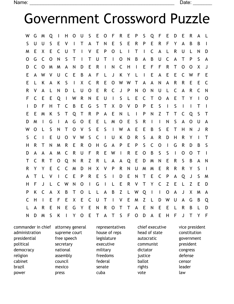 Government Crossword Puzzle Word Search WordMint