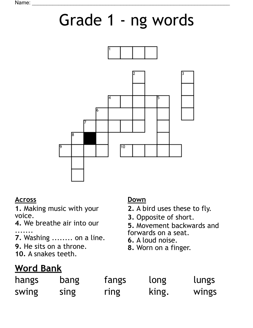Grade 1 Ng Words Crossword WordMint Grade 1 Ng Words Crossword WordMint