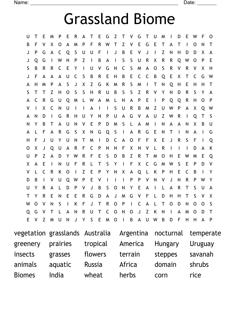 Grassland Biome Word Search WordMint