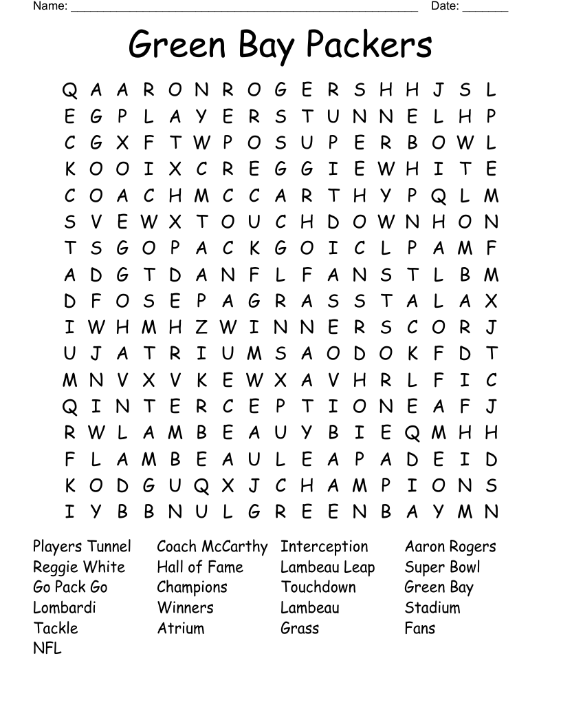 Green Bay Packers Word Search WordMint