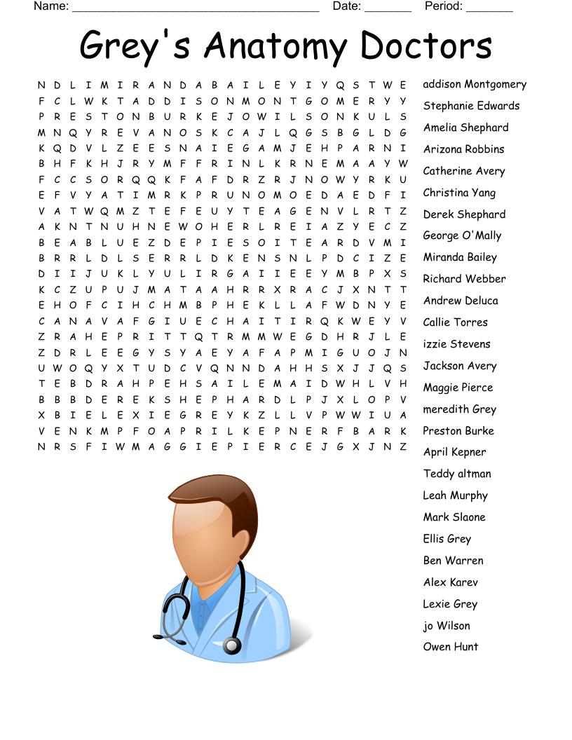 Grey s Anatomy Characters Crossword WordMint
