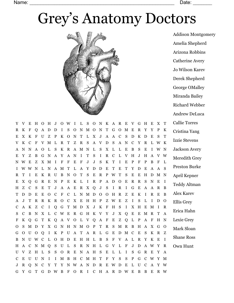 Grey s Anatomy Characters Crossword WordMint