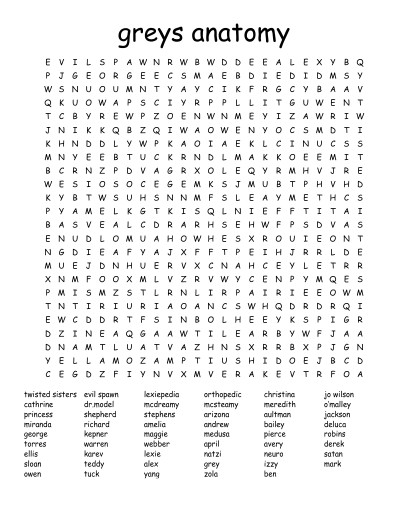 Grey s Anatomy Characters Crossword WordMint