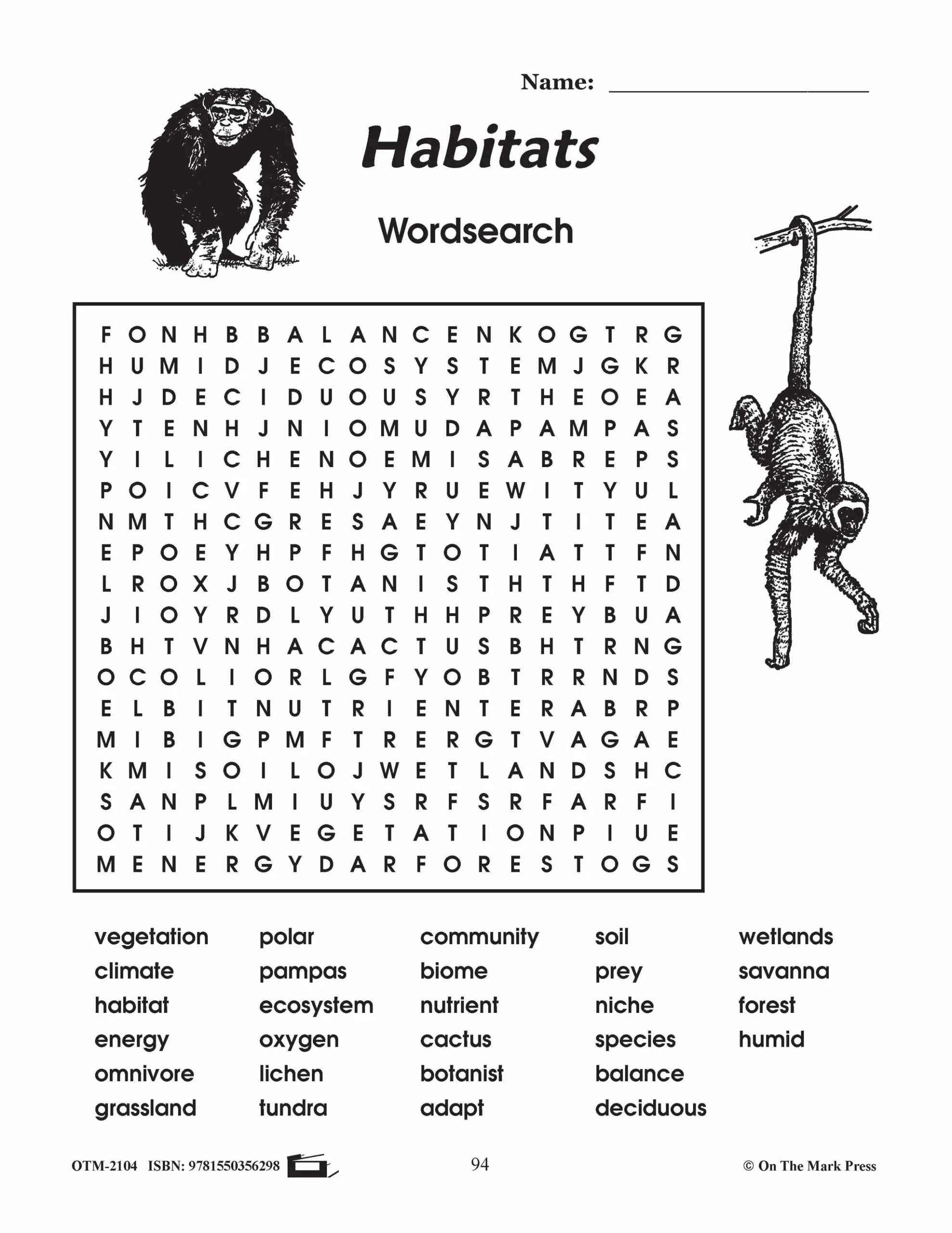 Habitats Crossword Puzzle Word Search Activity Grades 4 6 Habitats Crossword Puzzle Word Search Activity Grades 4 6