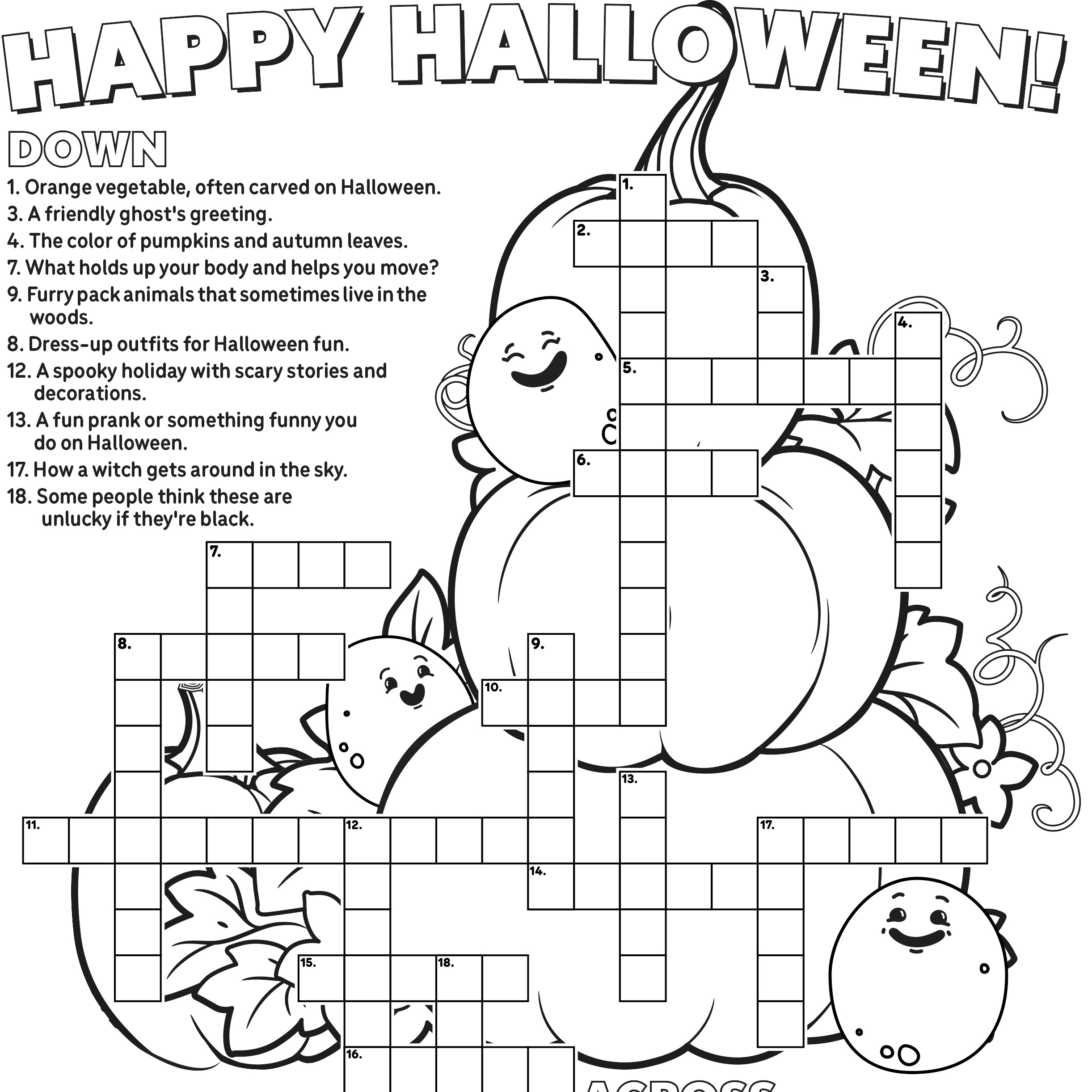 Halloween Crossword For Kids Free Printable