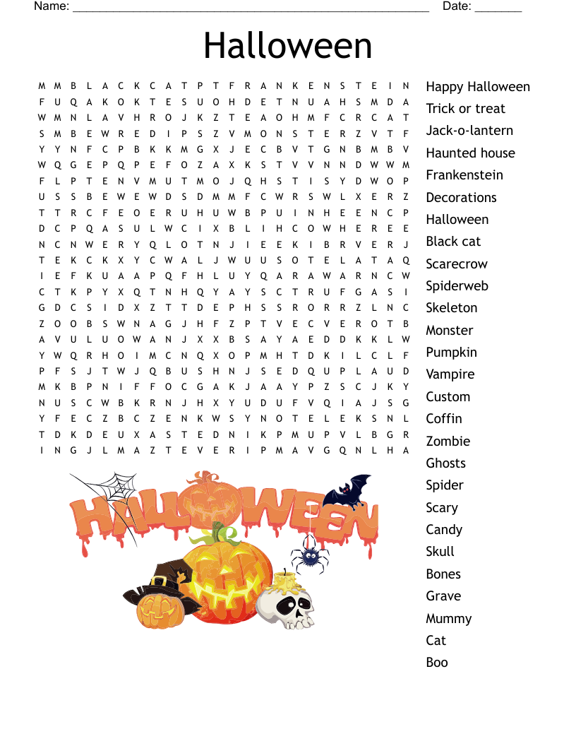 Halloween Crossword Puzzle WordMint