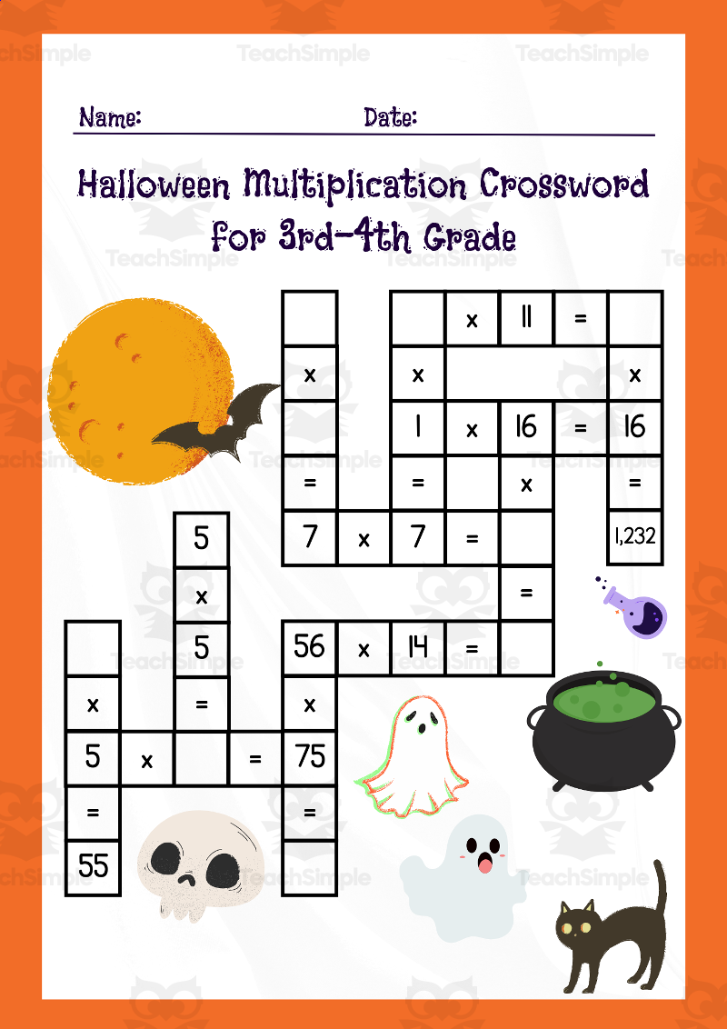 Halloween Multiplication Crosswords Math Worksheets For Grades 3 4 By Teach Simple