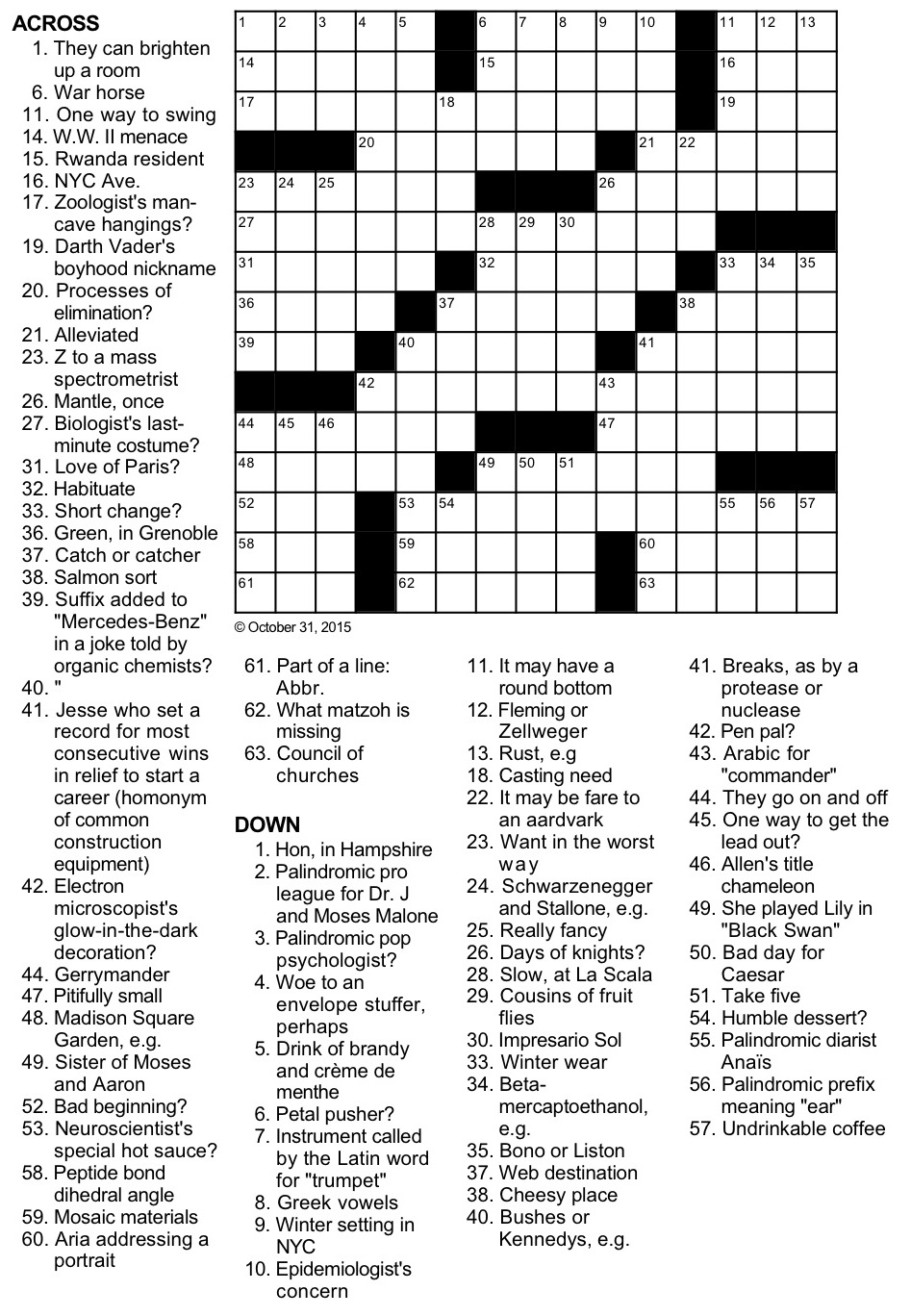 Halloween Night In The Laboratory Crossword Puzzle
