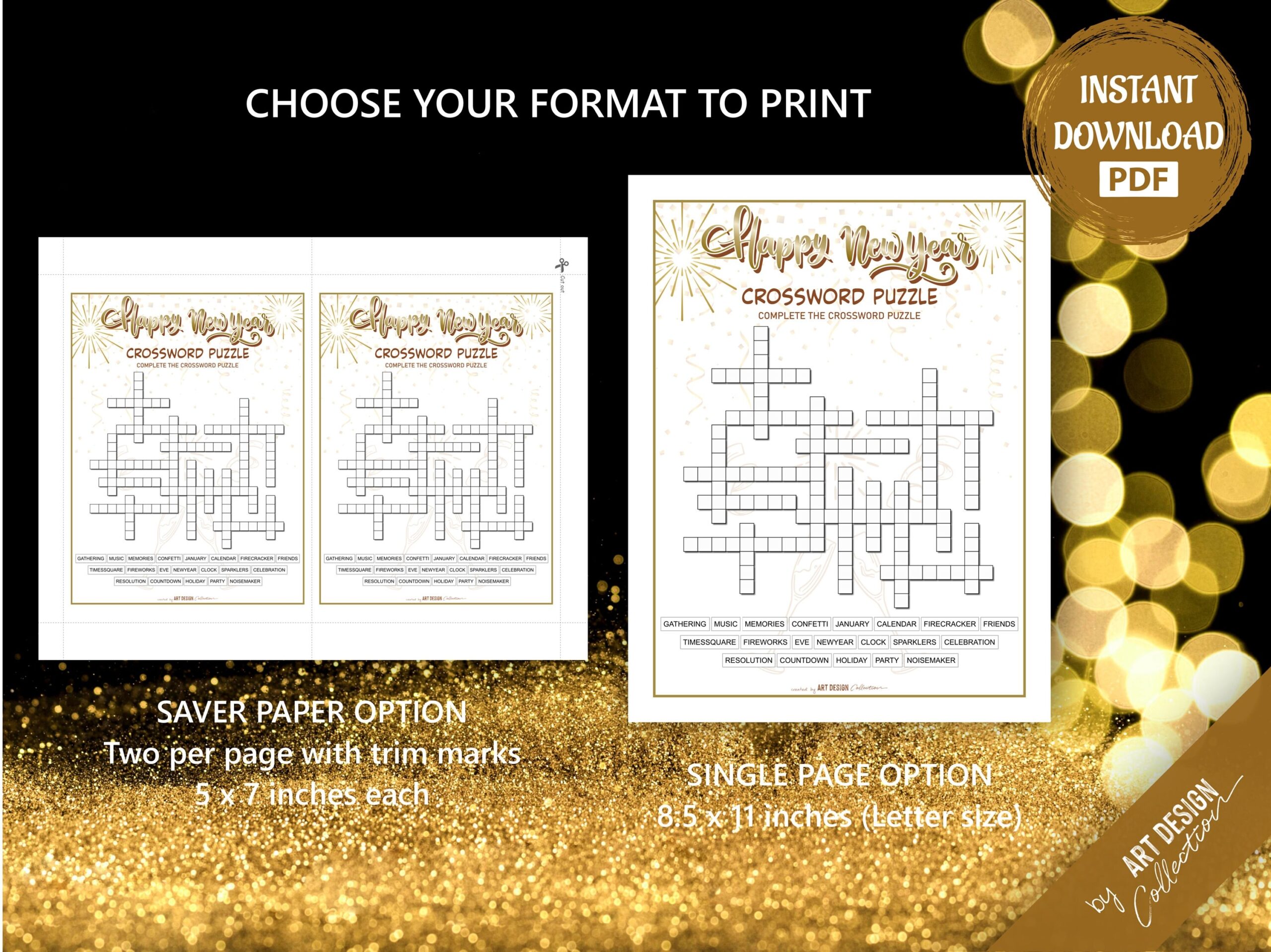 Happy New Year CROSSWORD PUZZLE Game Christmas Game Holiday Christmas Party Holiday Games Xmas Bingo Game Christmas Printable Games Etsy