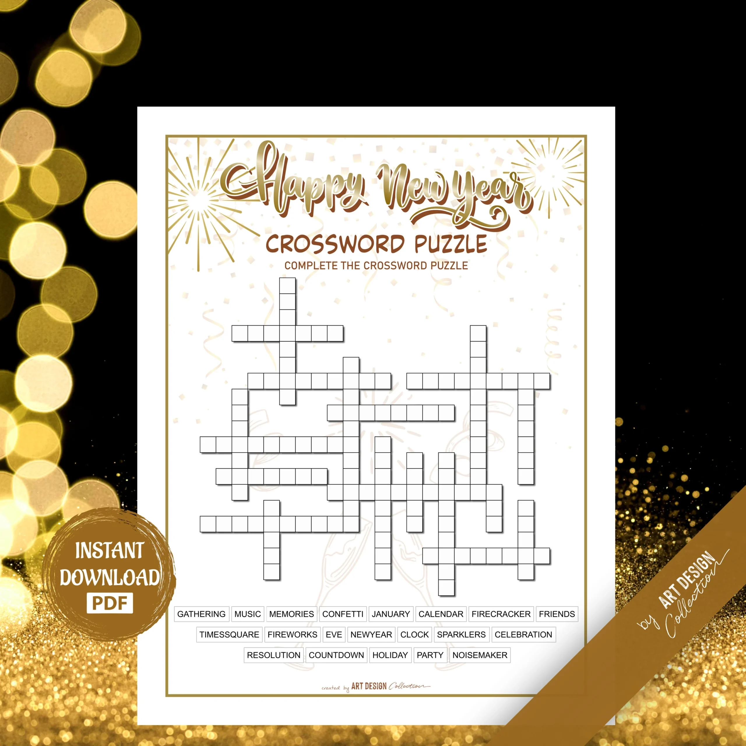Happy New Year CROSSWORD PUZZLE Game Christmas Game Holiday Christmas Party Holiday Games Xmas Bingo Game Christmas Printable Games Etsy