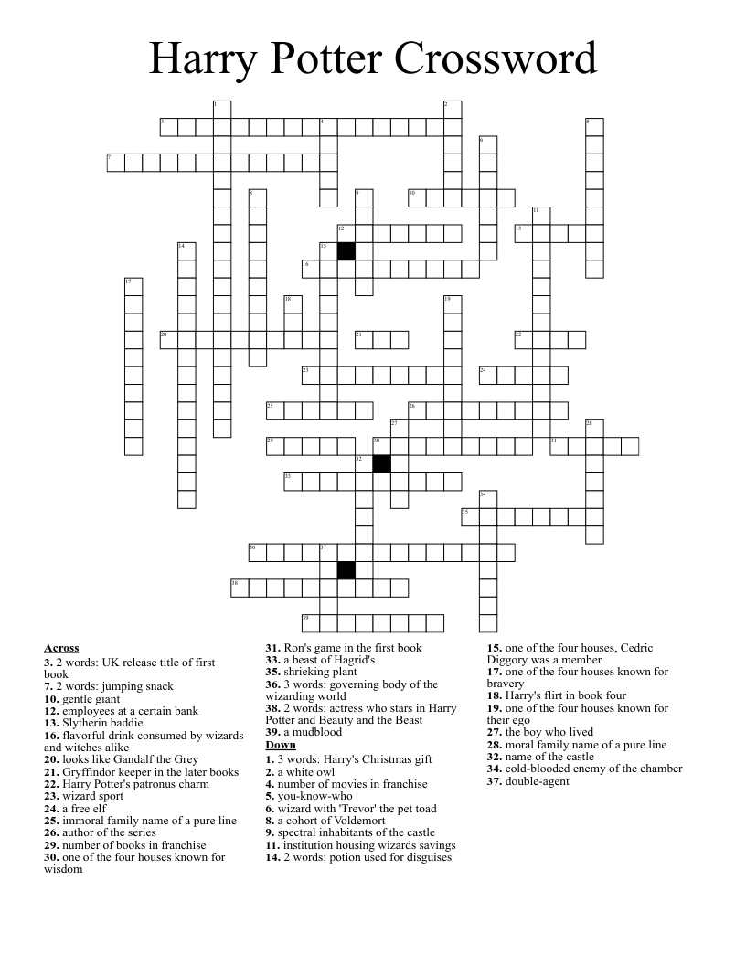 Harry Potter Crossword WordMint