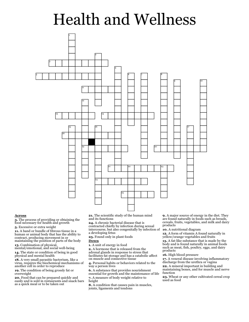 Health And Wellness Crossword WordMint