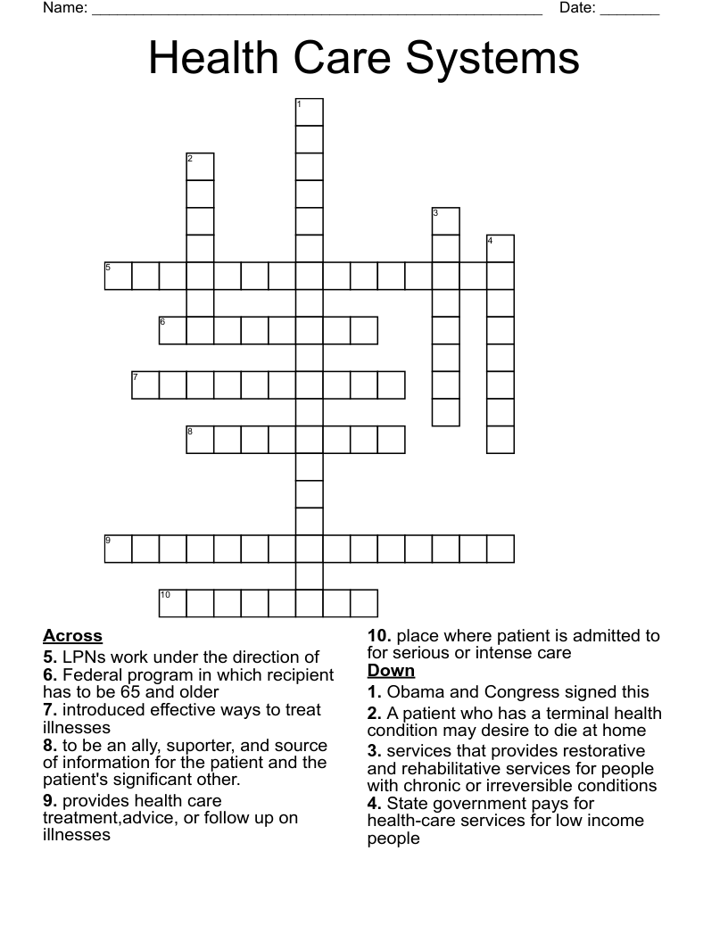 Health Care Systems Crossword WordMint