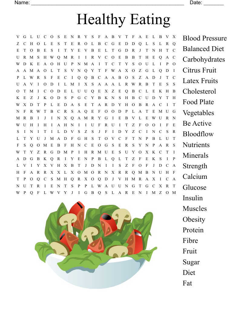 Healthy Eating Grade 5 Word Search WordMint