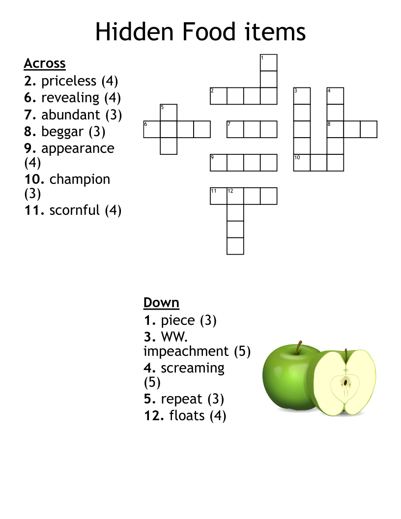 Hidden Food Items Crossword WordMint