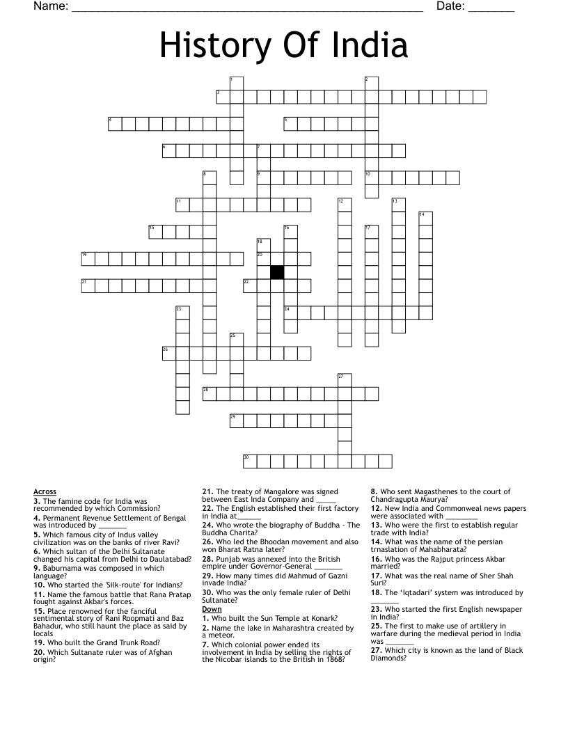 History Of India Crossword WordMint History Of India Crossword WordMint
