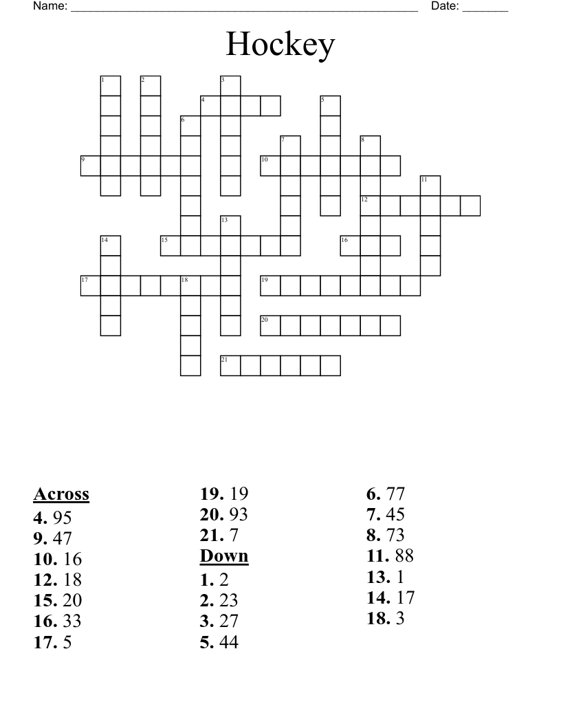 Hockey Crossword WordMint